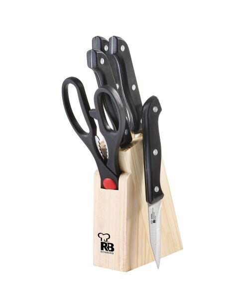 4 Couteaux & 1 Ciseaux et bloc à couteaux bois