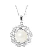 Collana in argento rodiato, perla d'acqua dolce bianca, madreperla naturale e zirconi