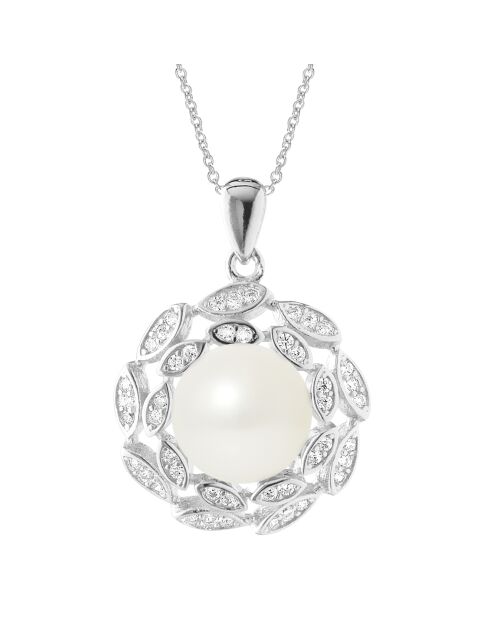 Collier en Argent rhodié, Perle d'Eau Douce blanc nacre naturel & Zircones