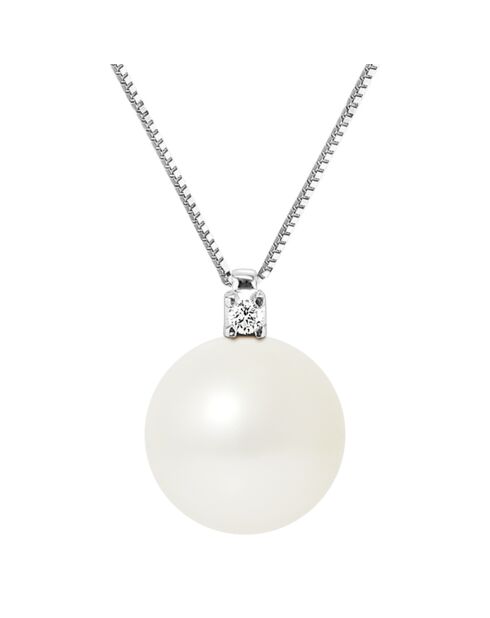 Collier Prestige en Or blanc, Diamant 0.02 ct & Perle d'Eau Douce blanc naturel