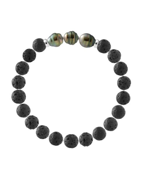 Tahiti-Armband aus Silber, Tahitiperlen und Lavasteinen