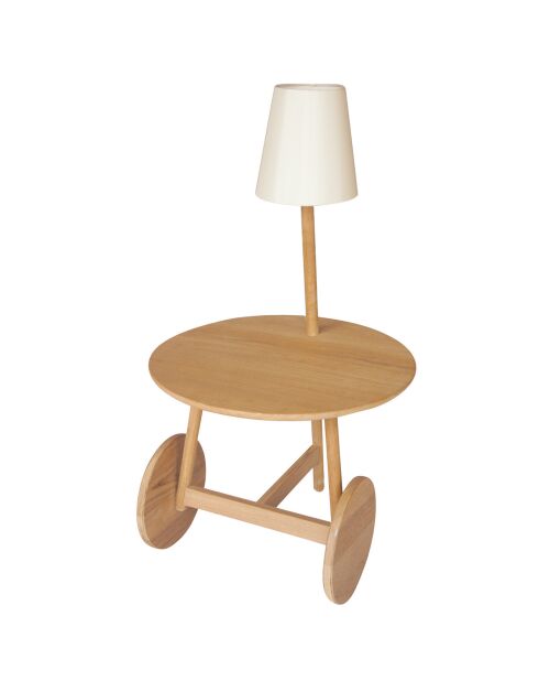 Table d'appoint en teck avec lampe abat-jour triss naturel - 51x47x88 cm