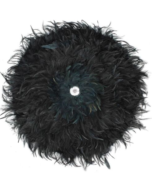 Décoration en plumes de coq & coquillages kapau noire - D.60 cm