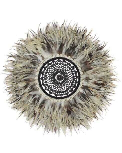 Decorazione in piume di jujuhat naturali e conchiglie di kapau naturali - D.50 cm