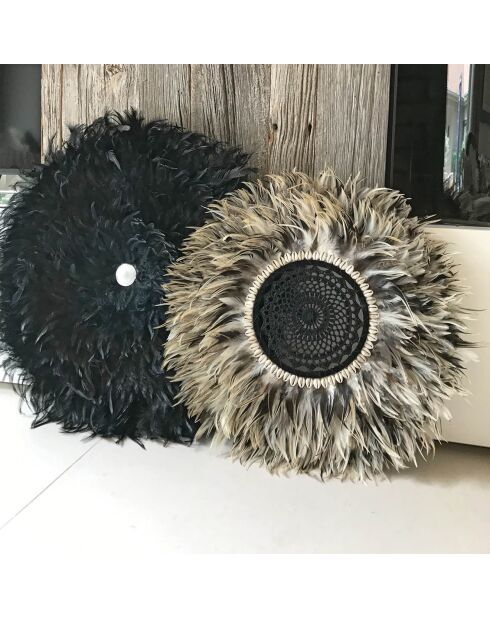 Decorazione in piume di jujuhat naturali e conchiglie di kapau naturali - D.50 cm