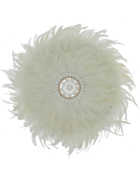 Décoration en plumes & coquillages kapau blanche - D.40 cm