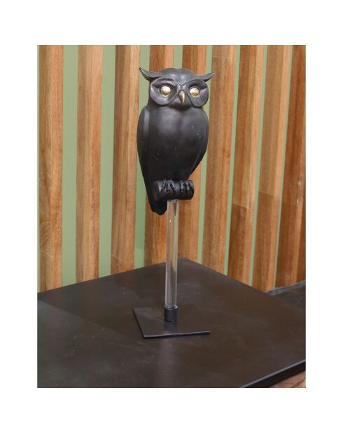 Hibou grand duc sur pied owly boly noir/doré - 10x12x38 cm