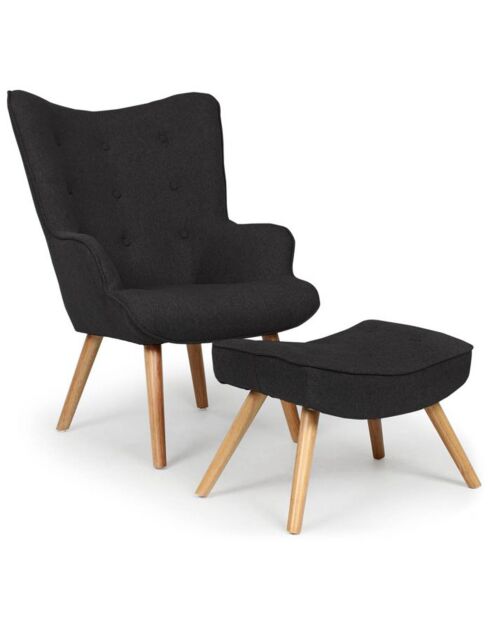 Lylou schwarzer Sessel und Fußstütze - 64x48x100 cm