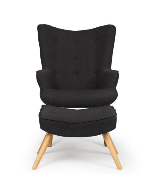 Lylou schwarzer Sessel und Fußstütze - 64x48x100 cm