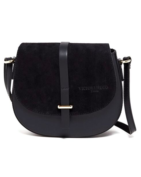 Amel schoudertas van leer en zwart leer van fluweel - 22x18x6 cm