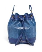 Sac seau en Cuir Cerise bleu jeans - 33x28x14 cm