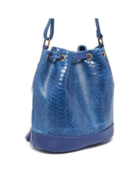 Sac seau en Cuir Cerise bleu jeans - 33x28x14 cm