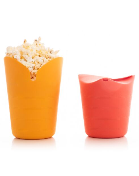 2 Bols à Pop-corn pliables en silicone oranges - 13x17x13 cm