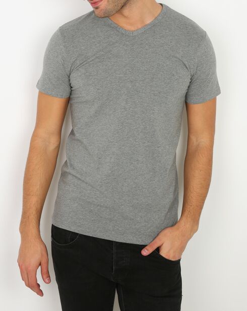 T-Shirt col V en Coton gris