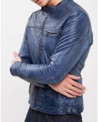 Vintage blauwe leren jas van Calvin