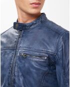 Vintage blauwe leren jas van Calvin