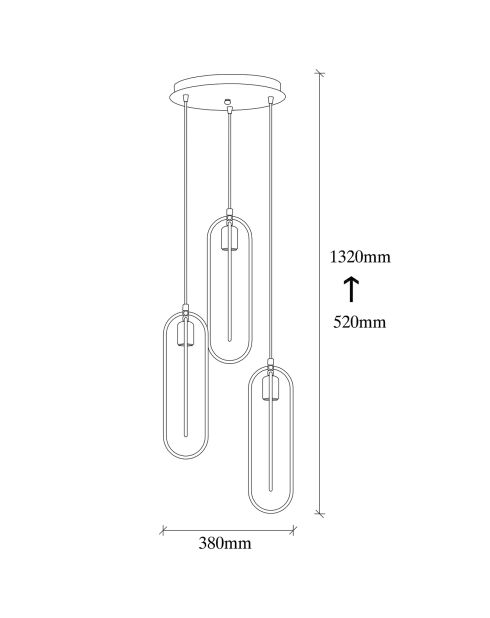 Cerco 2021 zwart/gouden kroonluchter - H.132x38 cm