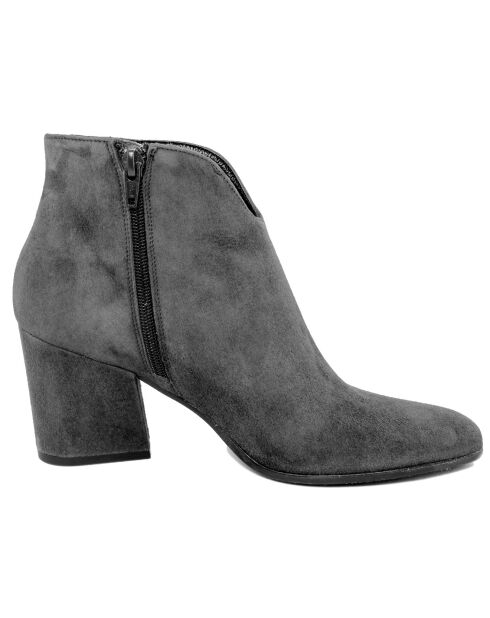 Bottines en Velours de Cuir Elie noires - Talon 7 cm
