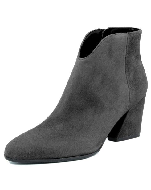 Bottines en Velours de Cuir Elie noires - Talon 7 cm