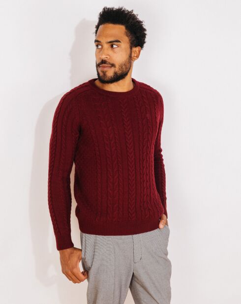 Pullover Marigny aus Wollmix mit burgunderfarbenem Zopfmuster