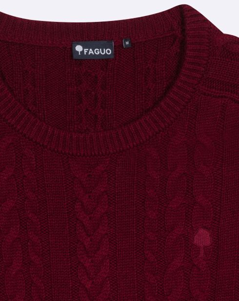 Pullover Marigny aus Wollmix mit burgunderfarbenem Zopfmuster