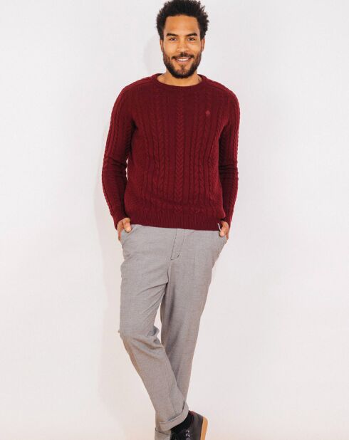 Pullover Marigny aus Wollmix mit burgunderfarbenem Zopfmuster