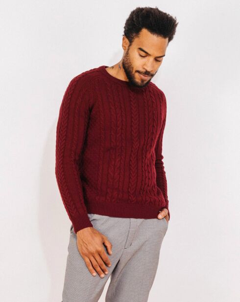 Pullover Marigny aus Wollmix mit burgunderfarbenem Zopfmuster