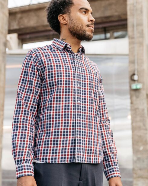 Onca blauw/wit/rood geruit recht hemd