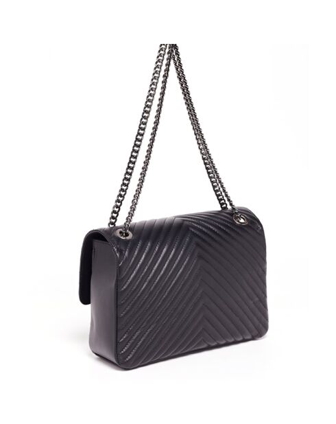 Sac bandoulière en Cuir Nina noir - 32x22x9 cm