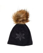 Bonnet L3 Fily pompon fausse fourrure bleu foncé