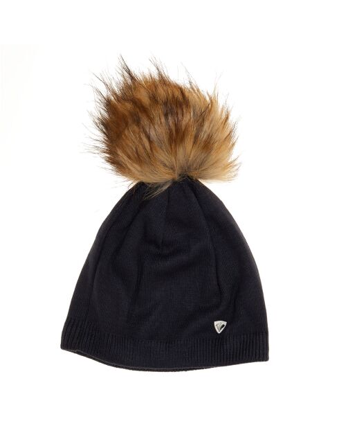 Bonnet L3 Fily pompon fausse fourrure bleu foncé