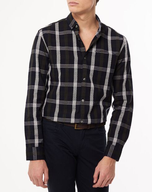 Chemise droite à carreaux texturés bleu/vert