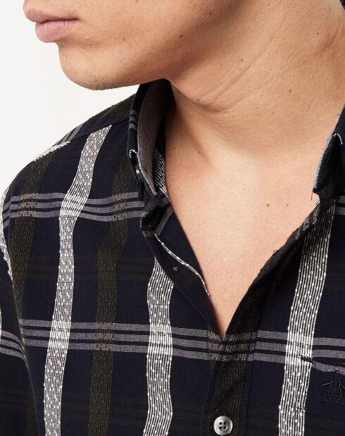 Chemise droite à carreaux texturés bleu/vert