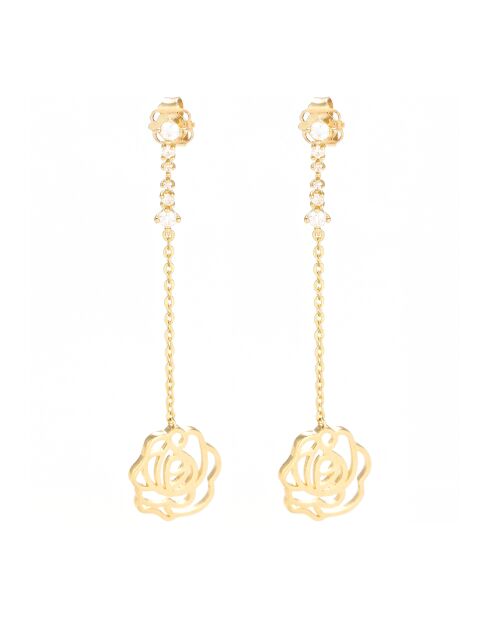 Boucles d'oreilles pendantes Rose or jaune