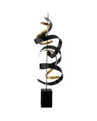 Sculpture en métal Composition de bandes noir/doré - 85x30x30 cm