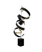 Sculpture en métal Composition de bandes noir/doré - 85x30x30 cm