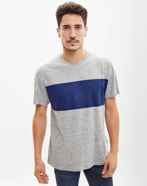 T-Shirt Reuben rayure gris/bleu