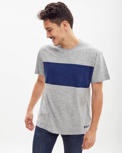 T-Shirt Reuben rayure gris/bleu