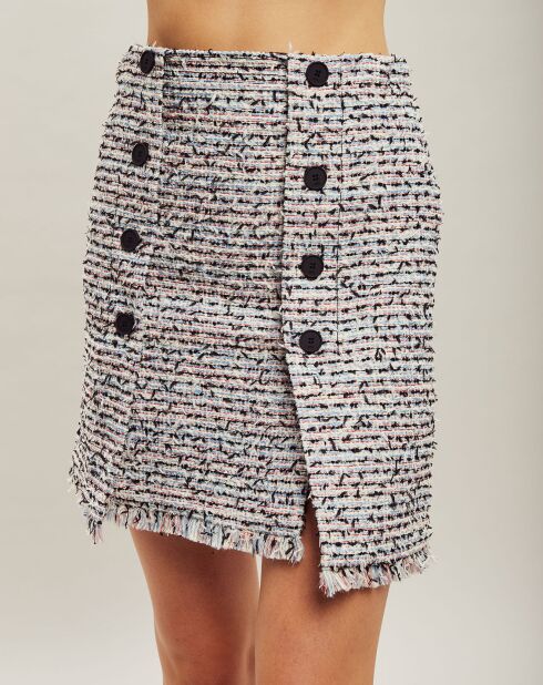 Jupe droite en tweed blanc/multicolore