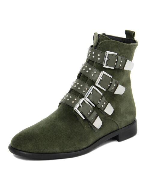Brogues en Velours de Cuir Tania kaki