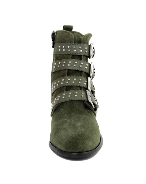 Brogues en Velours de Cuir Tania kaki
