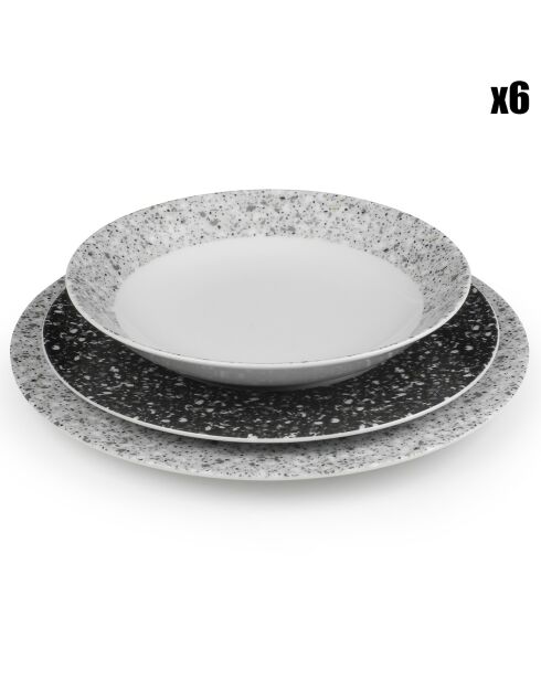 Cosmo porseleinservies wit/grijs/zwart - 18 stuks
