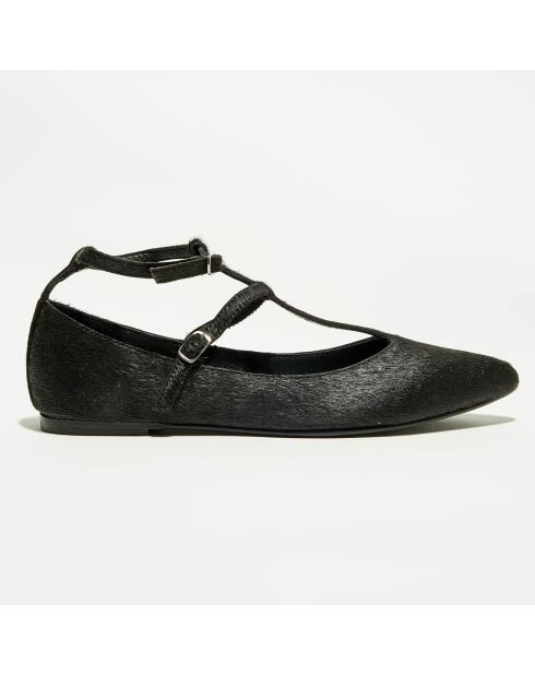 Ilfira schwarze Lederballerinas im Pony-Stil