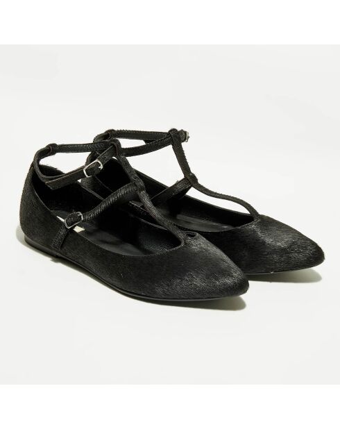 Ilfira schwarze Lederballerinas im Pony-Stil