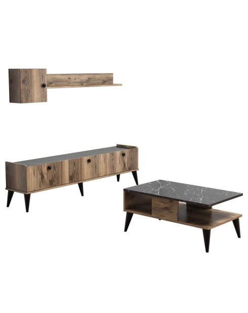 Ensemble de 3 meubles noisette/marbre