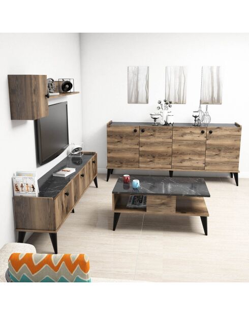 Ensemble de 4 meubles noisette/marbre