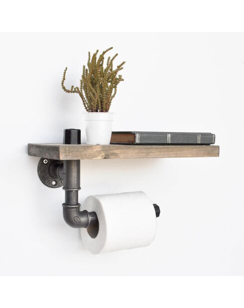 Étagère murale & Dérouleur BoruRaf021 noir/noisette - 30x14x12 cm