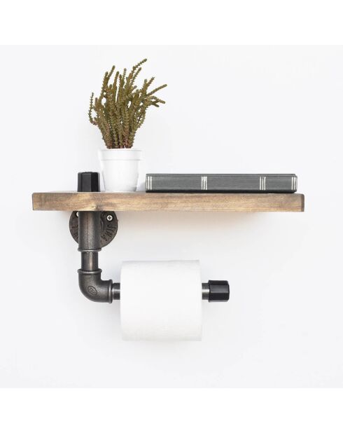 Étagère murale & Dérouleur BoruRaf021 noir/noisette - 30x14x12 cm
