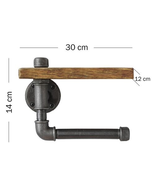 Étagère murale & Dérouleur BoruRaf021 noir/noisette - 30x14x12 cm