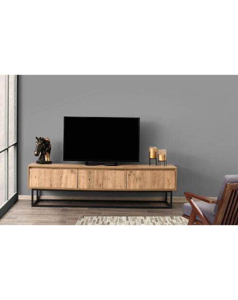 Meuble TV  180 noir/bois  - 180x50x40 cm
